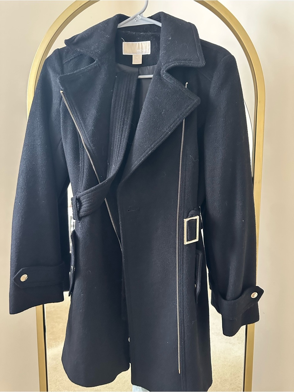 Michael Kors Black Wool Trench Coat with Asymmetric Zip